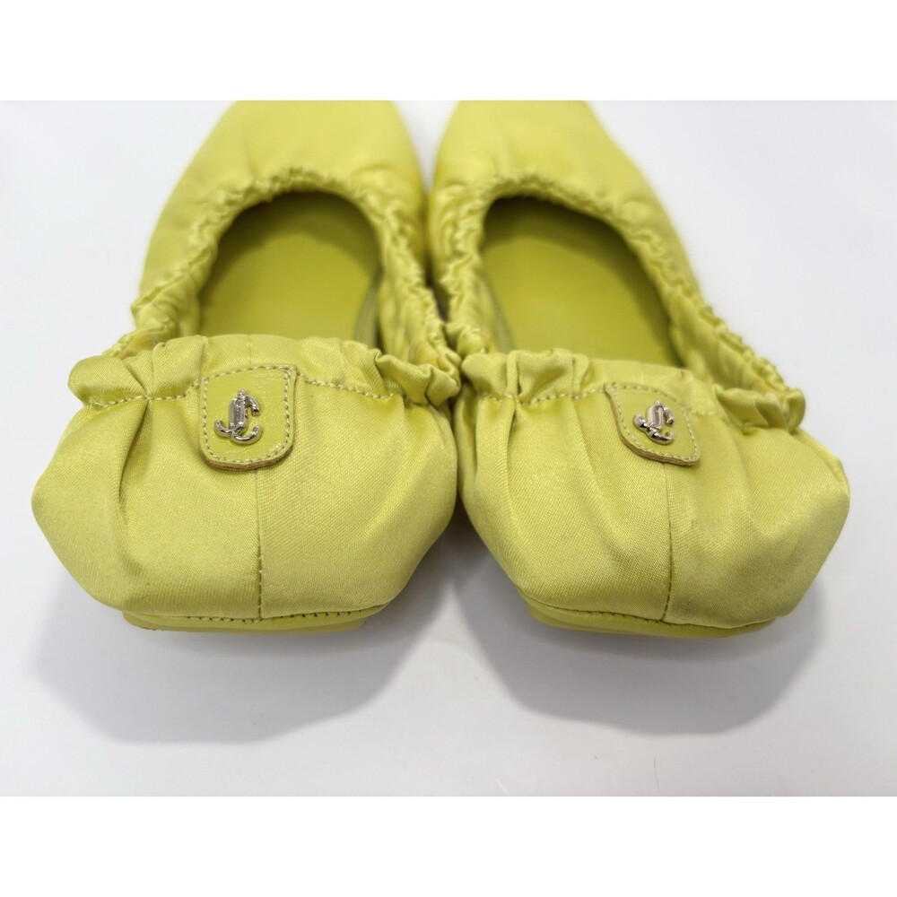 Jimmy Choo Bardo Flat Satin Slippers w Silk Eye Mask Gift Set Lime Green EU 36 6 - Picture 11 of 14